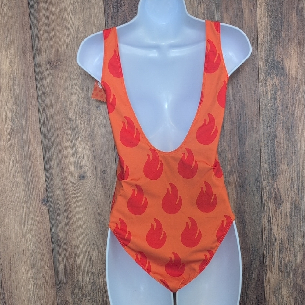 NWT Forever 21 Orange 'Hot Born Saucy' One Piece Swimsuit  Small - Picture 5 of 10